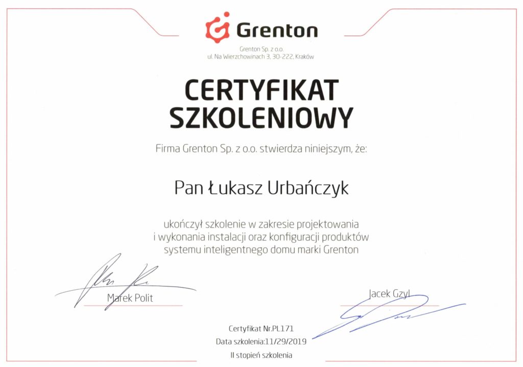 Certyfikat szkoleniowy 3