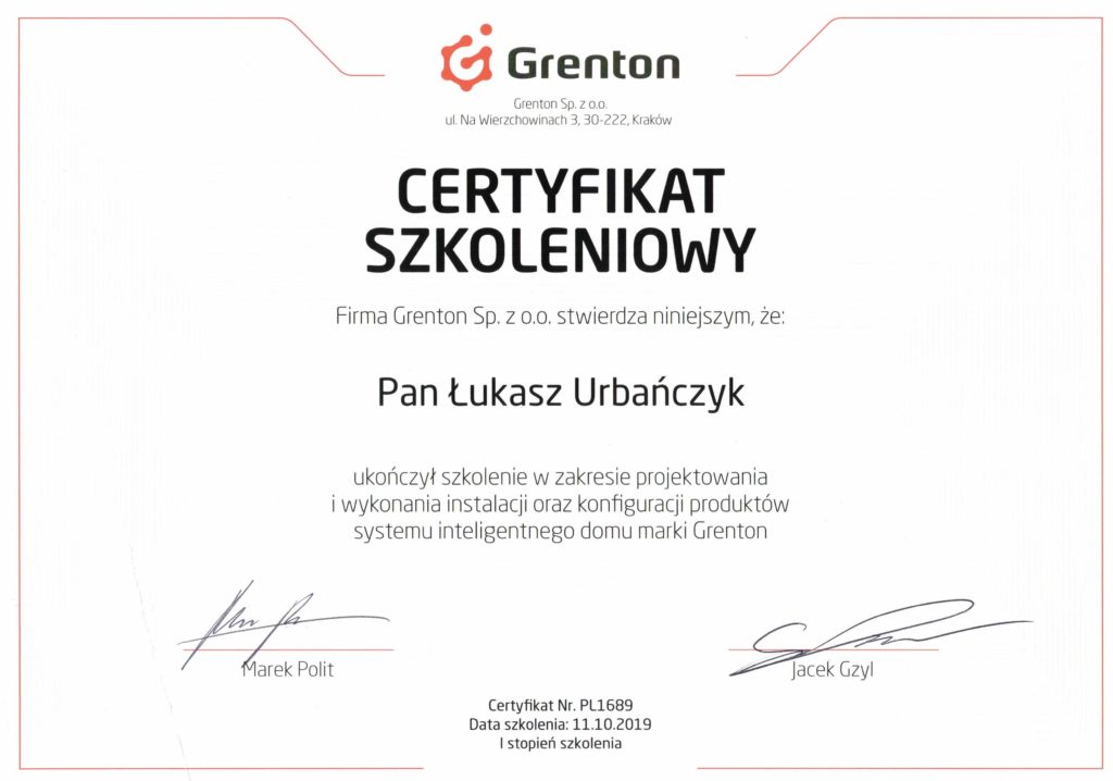 Certyfikat szkoleniowy