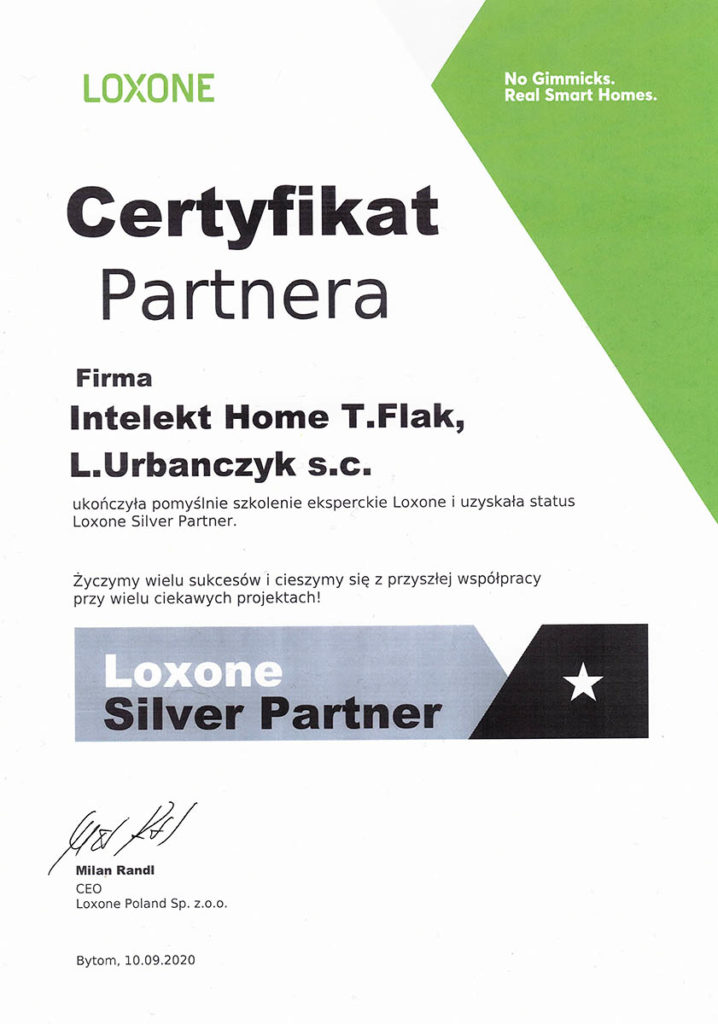 Certyfikat Partnera LOXONE